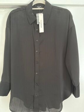 The Workshop Black Pinstripe Semi-Sheer Button-Up Shirt